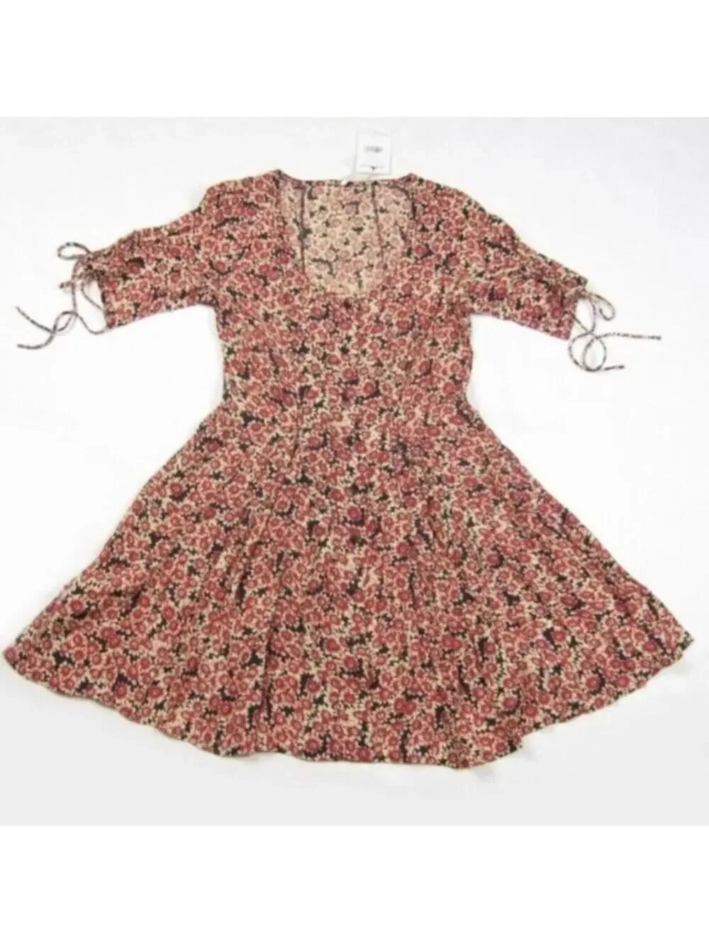 Free People Laced Up Mini Dress Small NWT Black Red Tan Floral Corset Back NEW